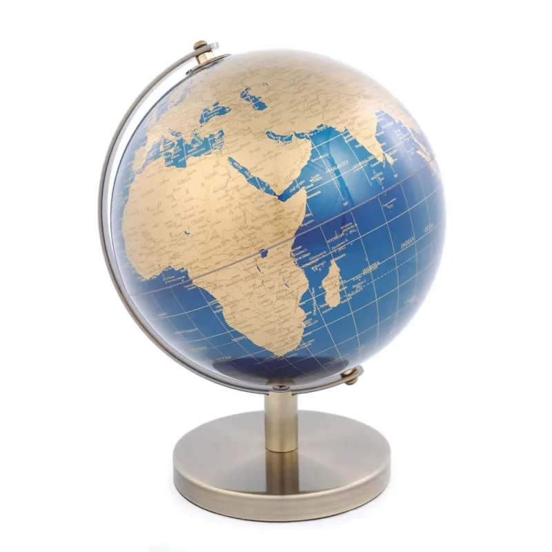 Globo Decorativo Azul Base Metal Dourado 28 Cm - LC - Presentes