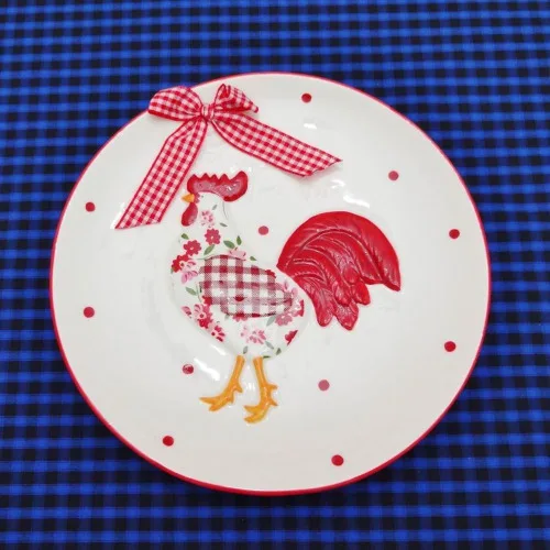 Prato Ceramica Cromus Galo Floral Vermelho - CROMUS - Mercearia