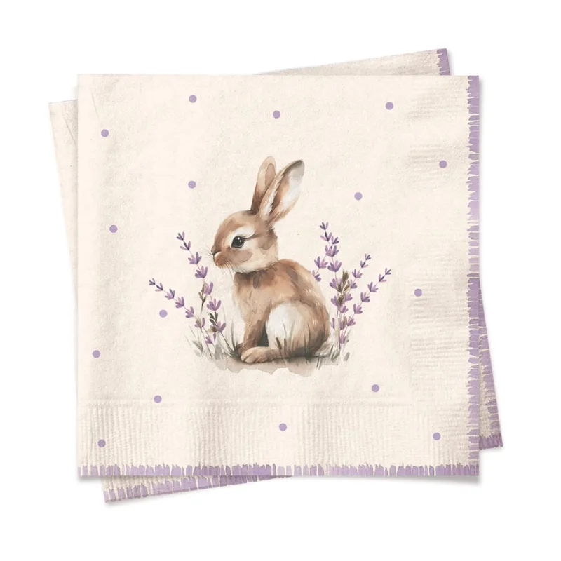 Guardanapo Estampa Coelho Lavanda Clr 33x33 Cm Pt C/ 20 Pc