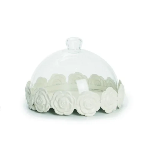 Cake Suporte C/cupula Gd Cromus Branco Borda Rosas - ROSAS