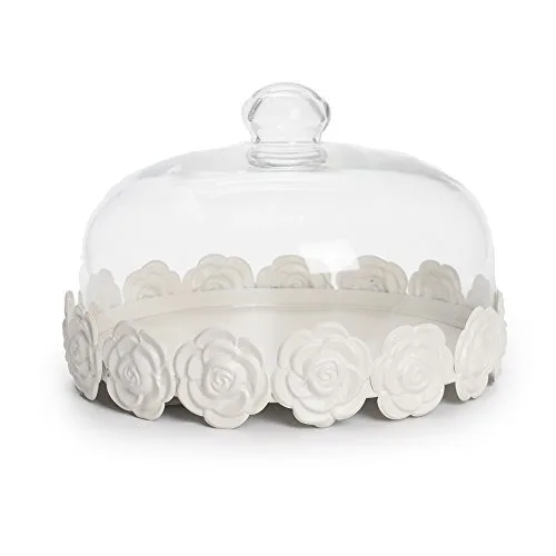 Cake Suporte C/cupula Gd Cromus Branco Borda Rosas - CROMUS