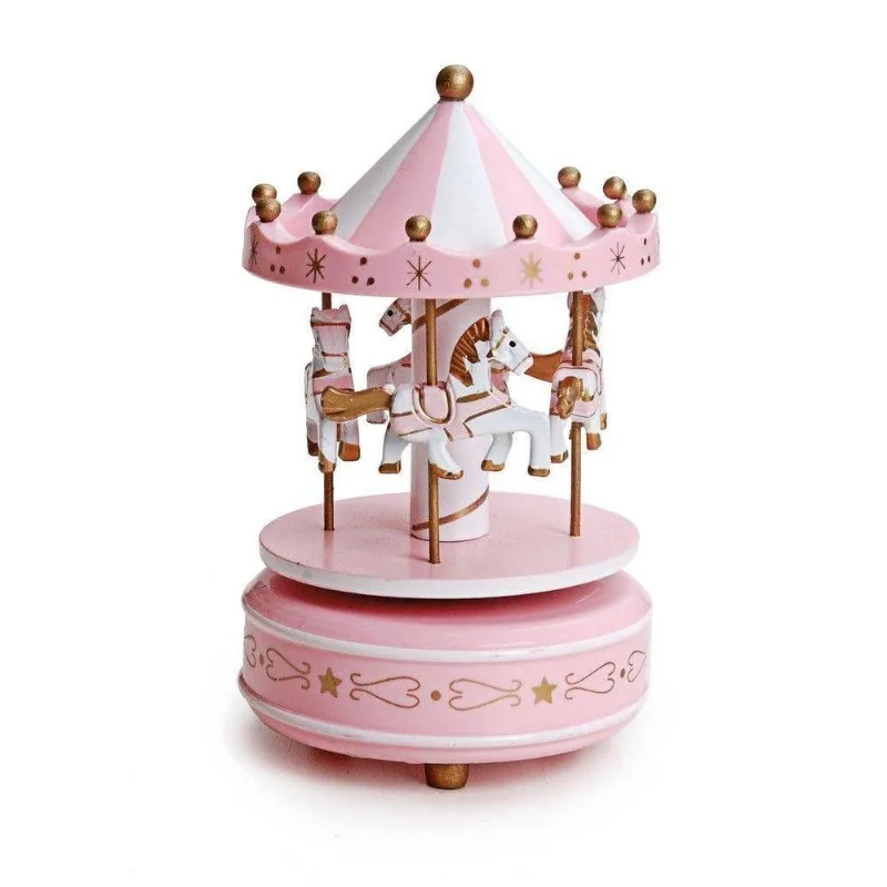Carrossel Musical De Madeira Rosa/branco Dec. Festas