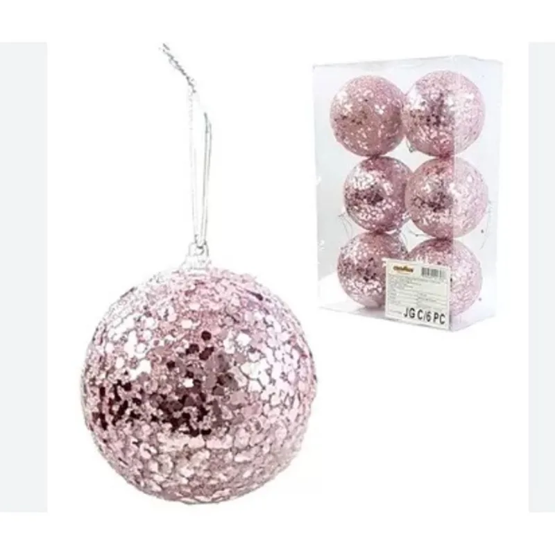 Kit Bola Com Paete Rosa 10 cm - 6 und - Natal