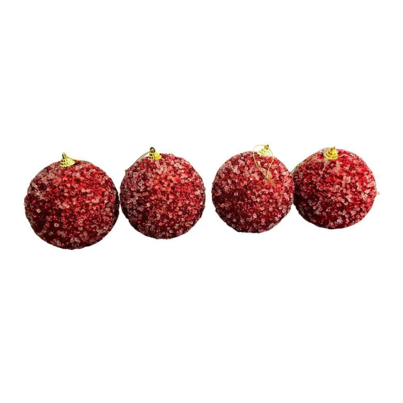 Kit Bolas de Natal Decorativas Kit Vermelho Cristais 10cm com Revestimento Transparente Cromus - Cromus