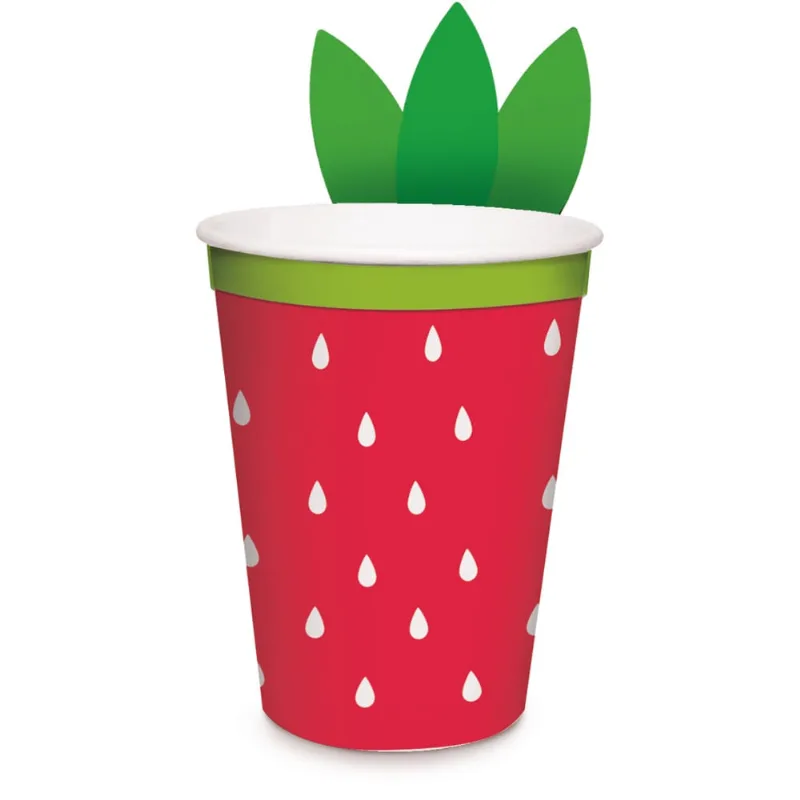 8 Copos Papel Quitandinha Morango 240Ml Dec. Festas