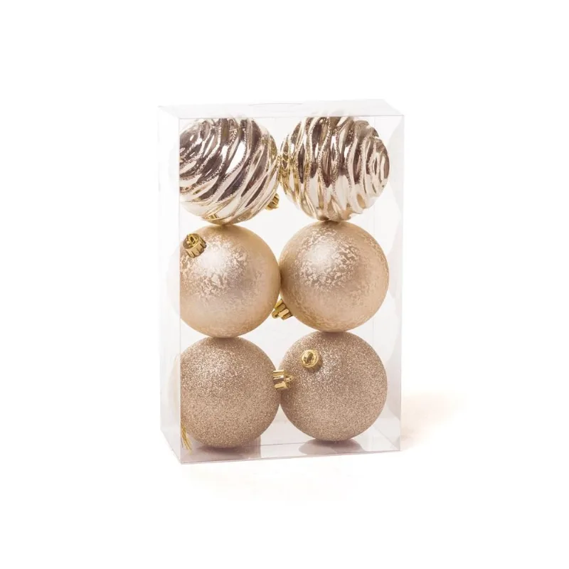 Jg 6 bolas natalinas c\glitter texturizada ondas nude 8CM