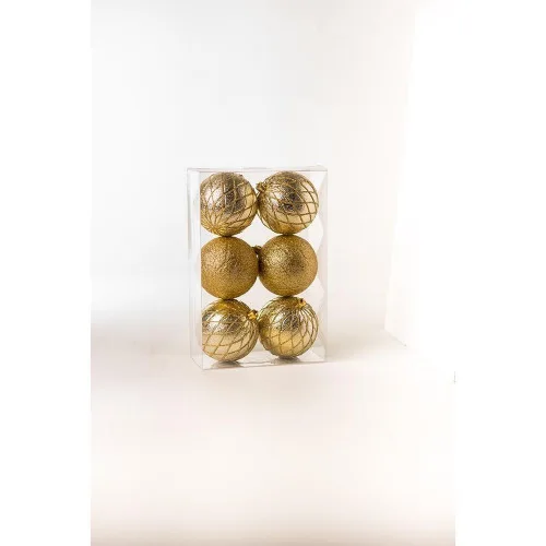 Jg.c/6 Bolas Natal Cromus Losango 8cm Ouro - CROMUS
