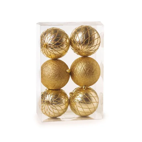 Jg.c/6 Bolas Natal Cromus Losango 10cm Ouro - CROMUS