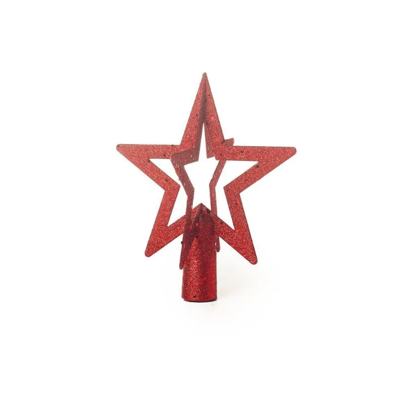 Ponteira de arvore estrela vazada vermelha 3D 20cm