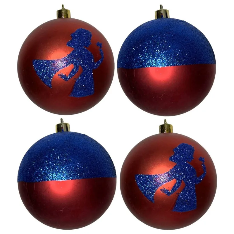 Conjunto 04 Bolas Bolinhas Princesa Branca De Neve - Enfeites Árvore De Natal - Princesas Disney - Azul E Vermelho - Cromus