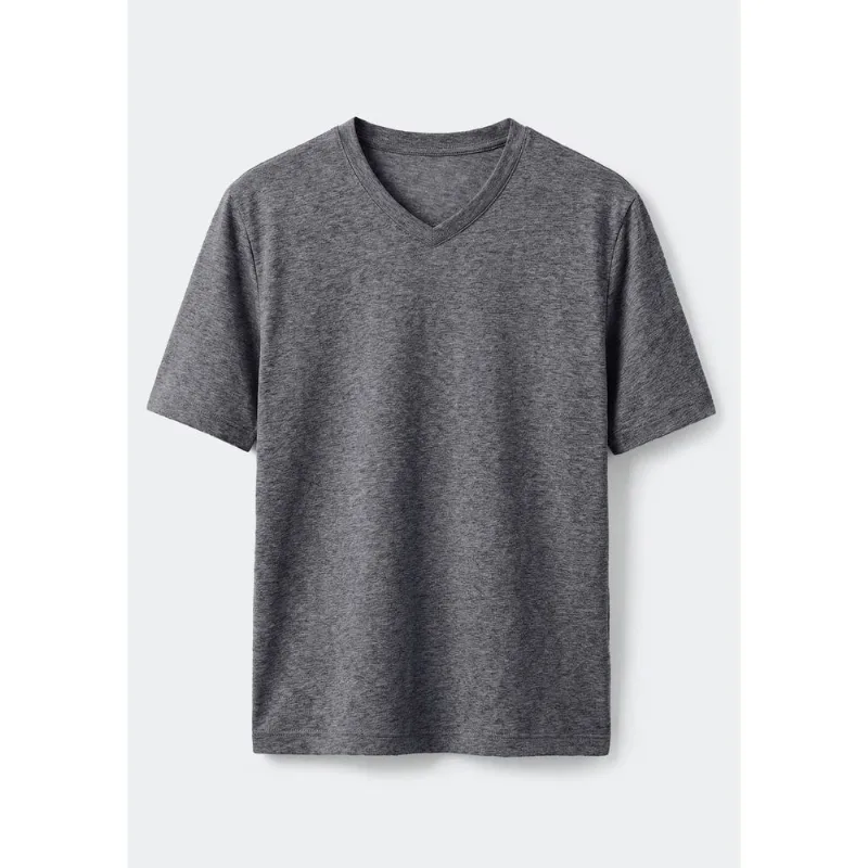 Camiseta Básica Masculina Manga Curta Gola V World - Cinza G