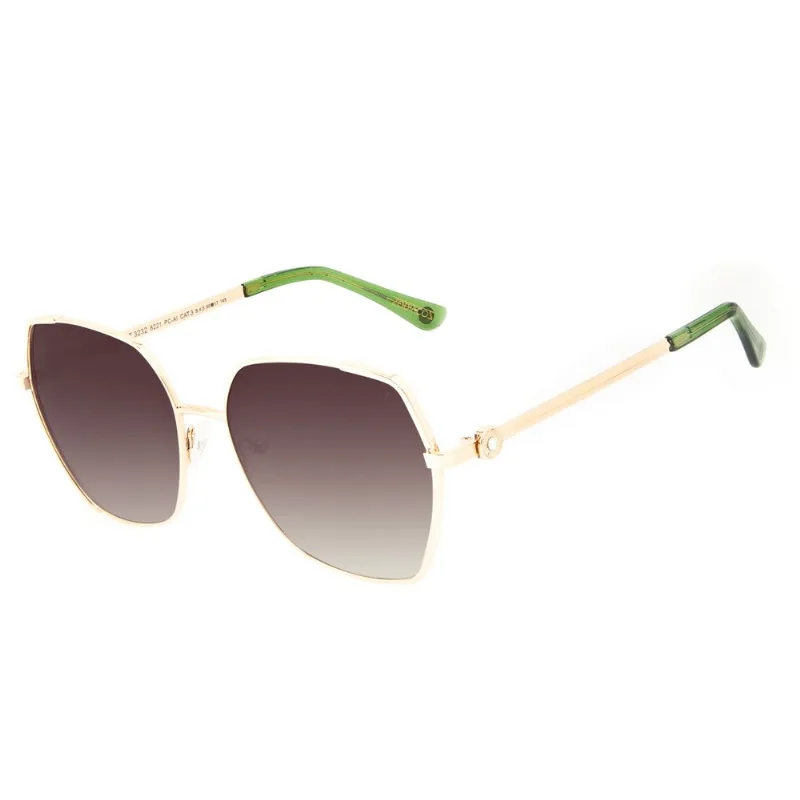 Óculos De Sol Feminino Zodíaco Sextavado Dourado OC.MT.3232.8221 M