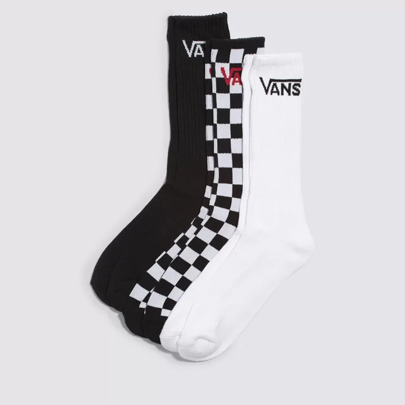 Meia Vans Classic Crew Checker Preto e Branco Kit 3 Pares V4602400020004.36-40 - Vans