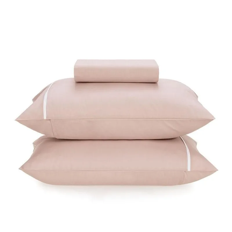 Jogo De Cama 3 Peças King Karsten Noah 160 Fios Branco E Rosa 193x203cm (MP)