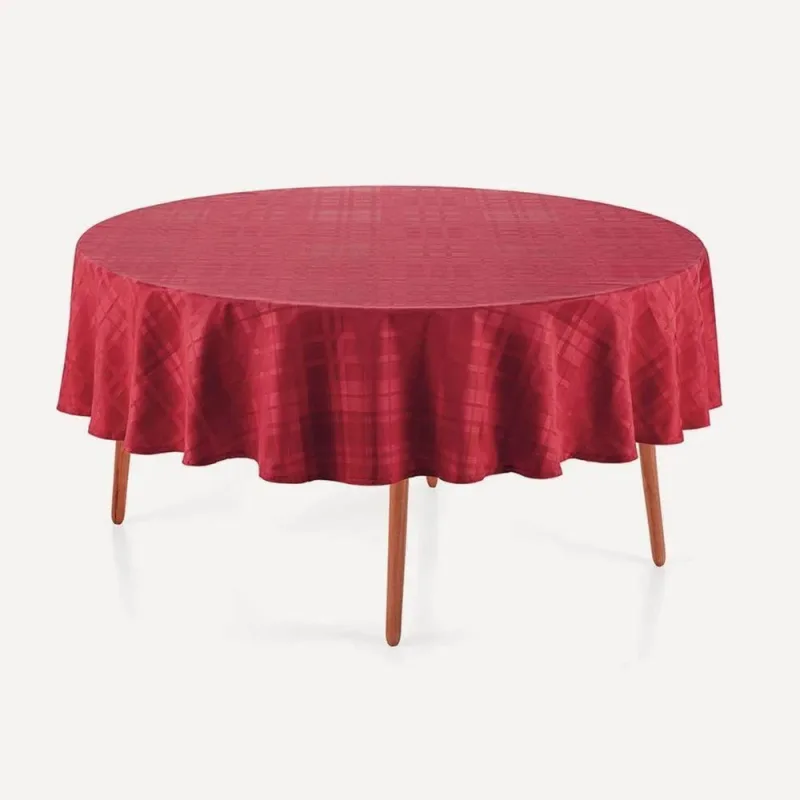 Toalha de Mesa Redonda Tartan Vermelho Jacquard 64% Algodão 36% Poliéster 1,78M 1 Peça - Karsten - Cama, Mesa E Banho