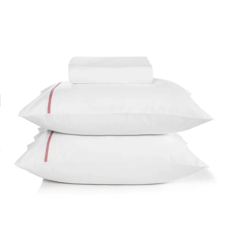 Jogo de Cama Casal 180 Fios Percal 100% Algodão com Fronha Liam Branco com Filete Rosa Karsten - Karsten