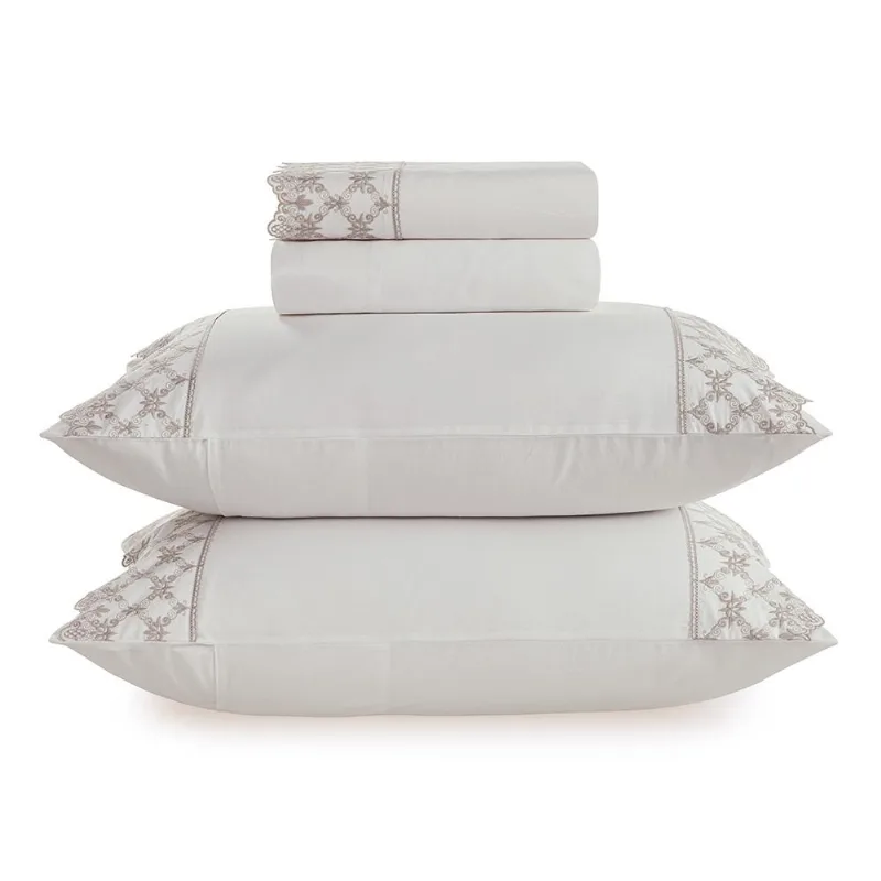 JOGO DE CAMA PERCAL 180 FIOS BORD KING CONSTANZA BRANCO/MARROM