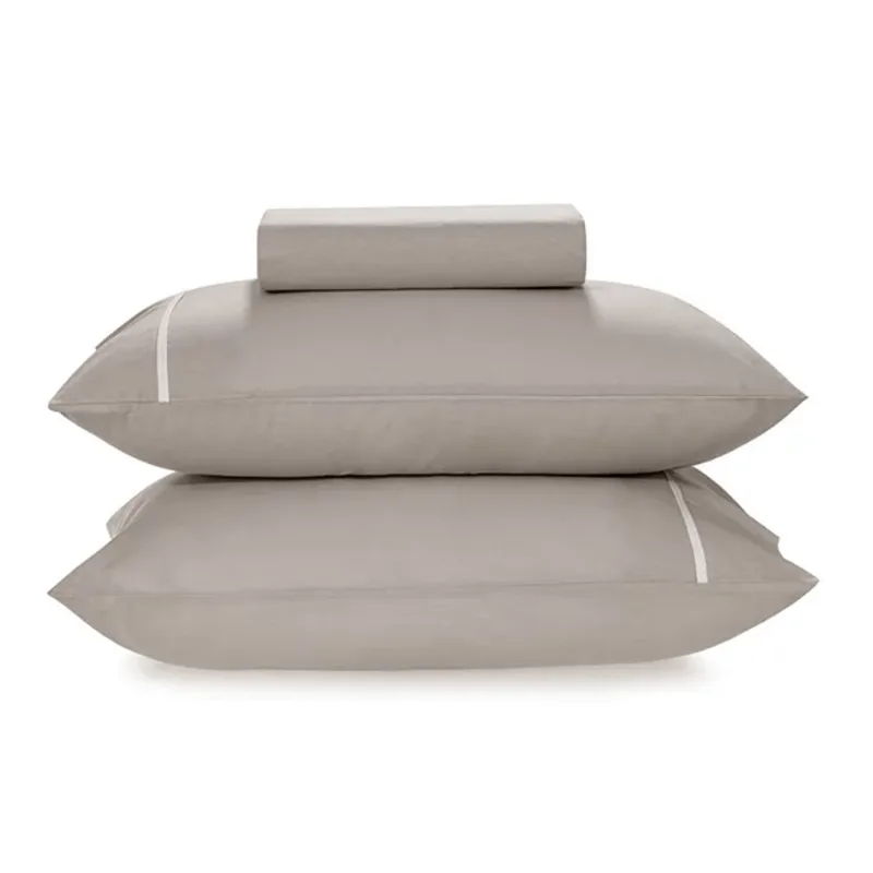 Jogo de Cama Percal 160 Fios Noah Casal Cinza Com Branco