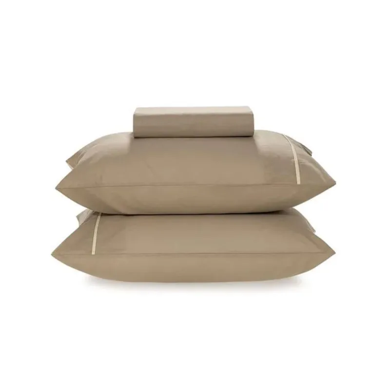 Jogo de Cama Percal 160 Fios Noah Casal Taupe Com Bege