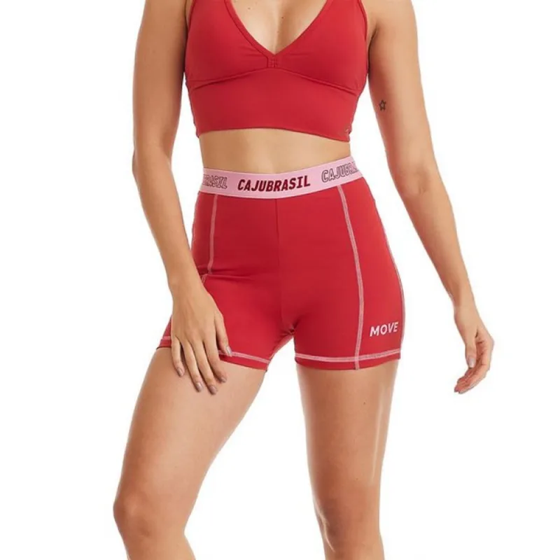 Short Caju Brasil Nz Move Vermelho Feminino Fitness Academia P P / Vermelho