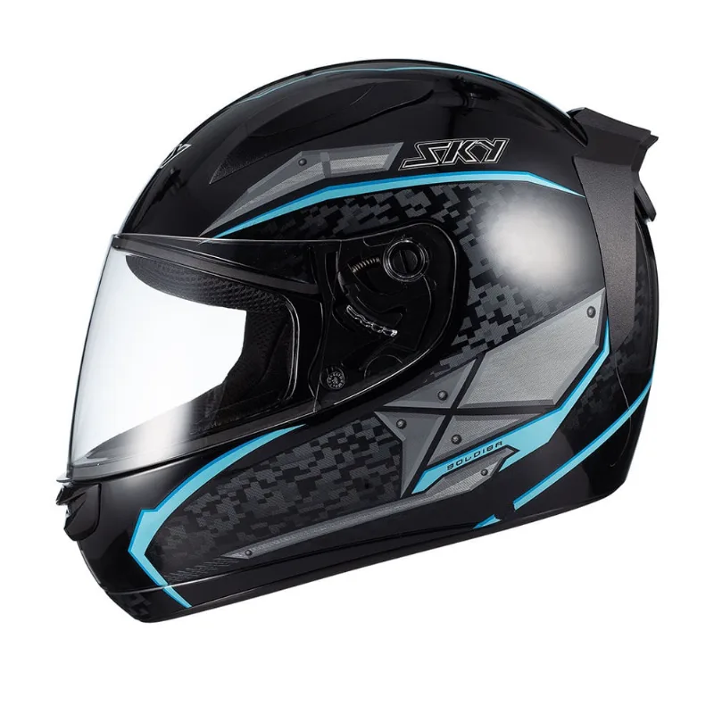 Capacete Sky Two Soldier Preto Fosco Transf Azul 58