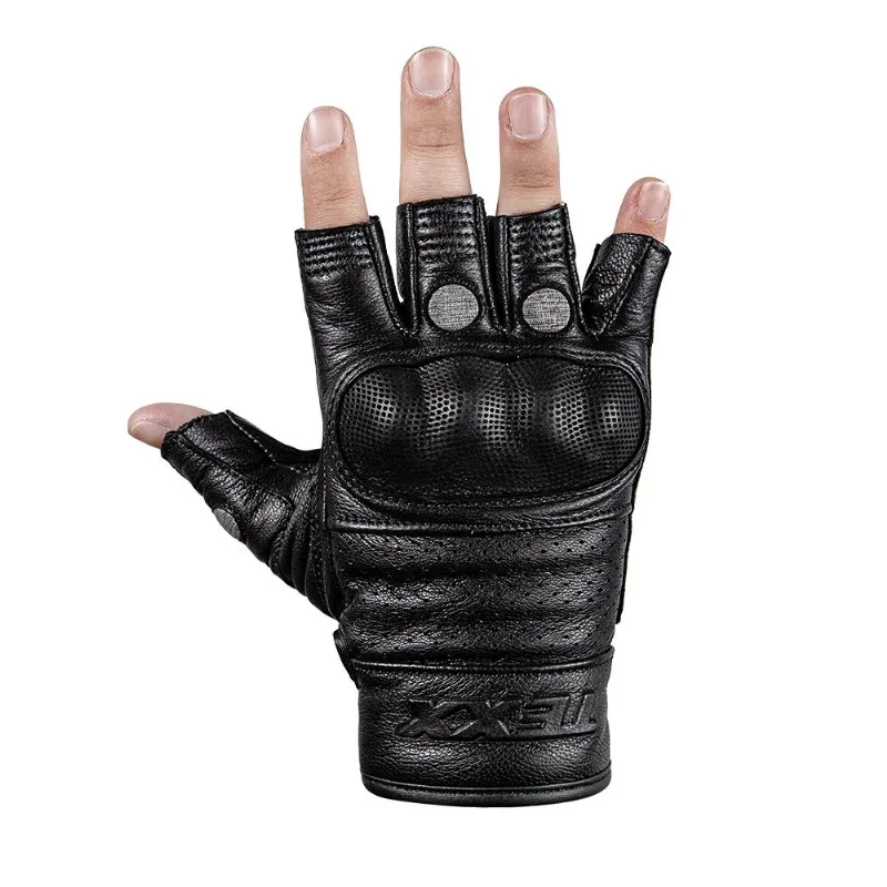 Luva Meio Dedo Texx Liberty Couro Moto Motoqueiro Proteção - Preto - Xs