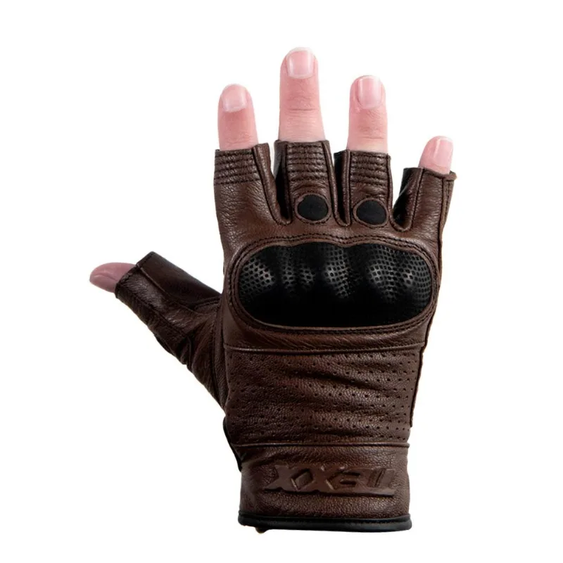 Luva Meio Dedo Texx Liberty Couro Moto Motoqueiro Proteção - Marrom - 3xl