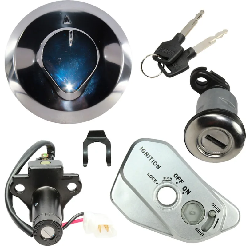 Kit conjunto travas chave ignição NX400 Falcon 2013 a 2015 contato trava guidão banco tampa tanque 4 peças - Condor - Automotivo