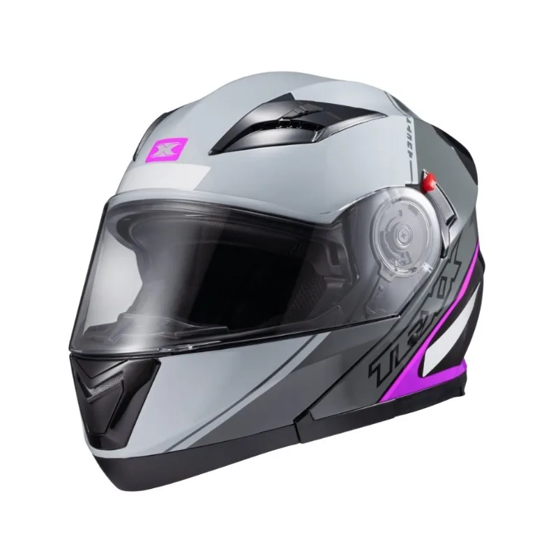 Capacete Texx Escamoteável Gladiator V3 Makan Cinza E Rosa 62 (MP)