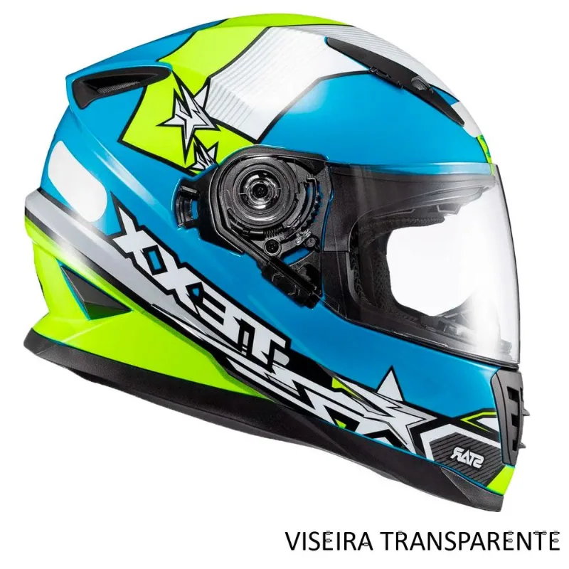 Capacete Texx Fechado Wing Azul Verde 62 (MP)