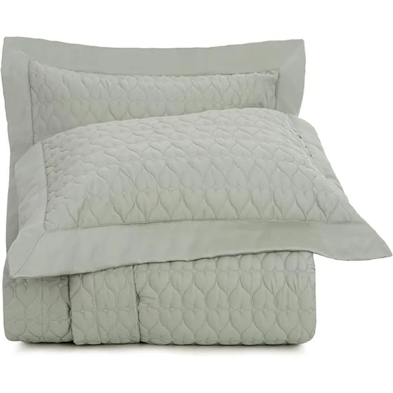 Kit Colcha Casal 3 Pçs Clair 300 Fios 100% Algodão 230x260cm Altenburg Verde Sauge
