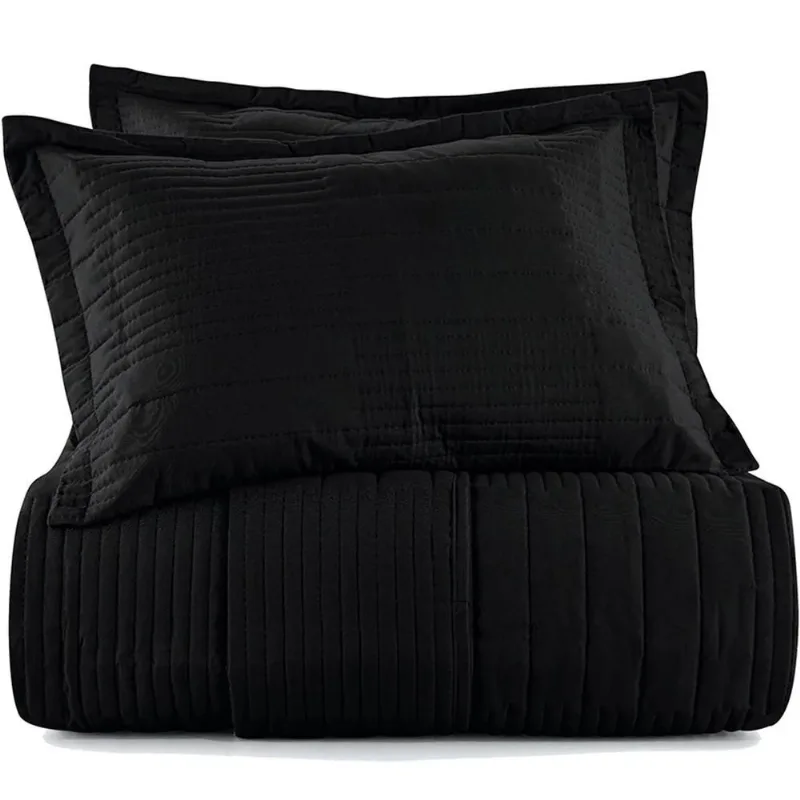Kit Colcha 2 Pçs Solteiro Altenburg Linea 100% Poliéster 180x240cm Preto