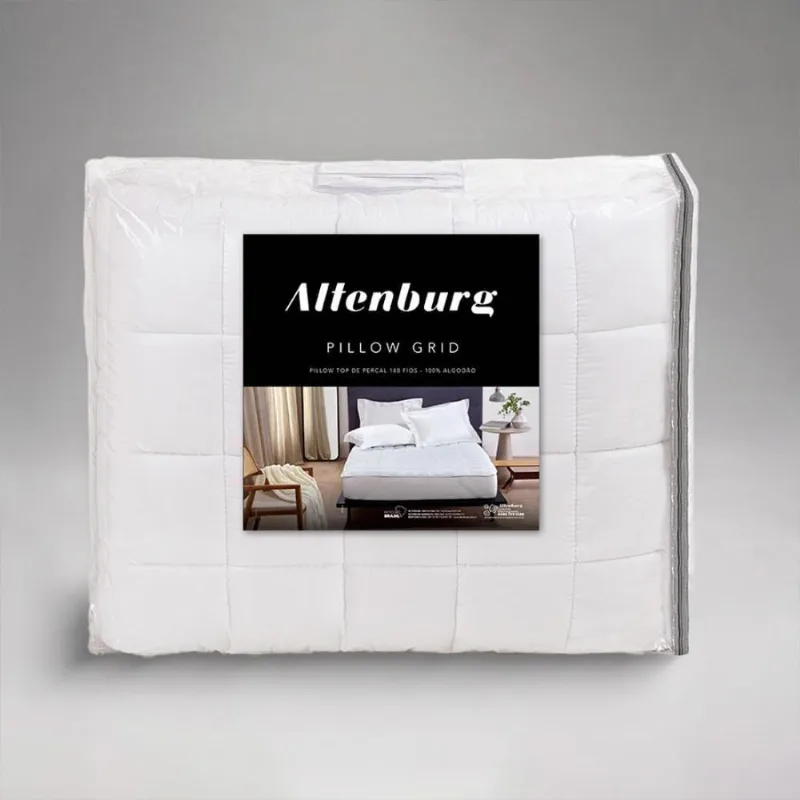 Pillow Top Grid Percal 180 Fios Algodão Único 1 Peça Branco Altenburg - Altenburg