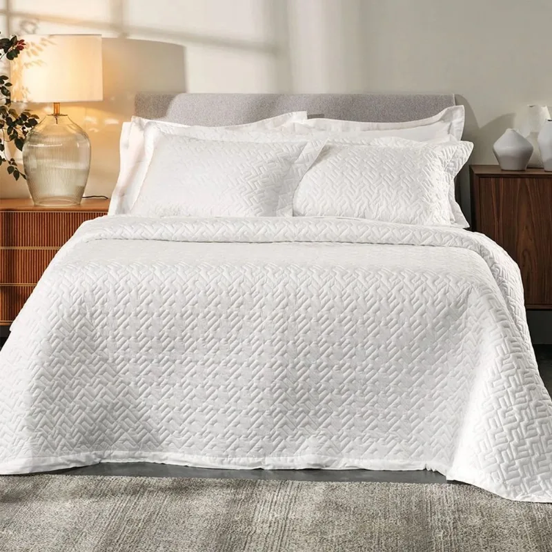 Kit Colcha King Marchê 3 Peças 100% Algodão Lux 200 Fios Altenburg Branco