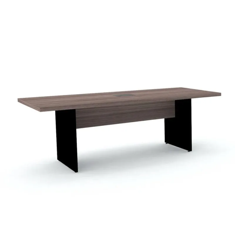 Mesa De Reunião Com Caixa De Tomada Retangular 200 X 90 Cm Pé Painel Pe40 Em Mdp Walnut Base Preta - Não Disponível - Móveis