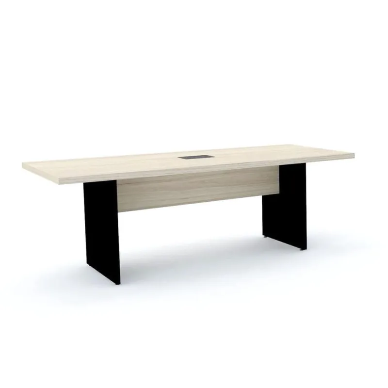 Mesa De Reunião Com Caixa De Tomada 200 X 90 Cm Pé Painel Pe40 Em Mdp Nogueira Casablanca Base Preta - Não Disponível - Móveis