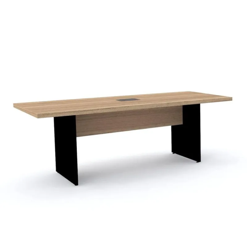 Mesa De Reunião Com Caixa De Tomada 200 X 90 Cm Pé Painel Pe40 Em Mdp Noce Naturalle Base Preta - Não Disponível - Móveis