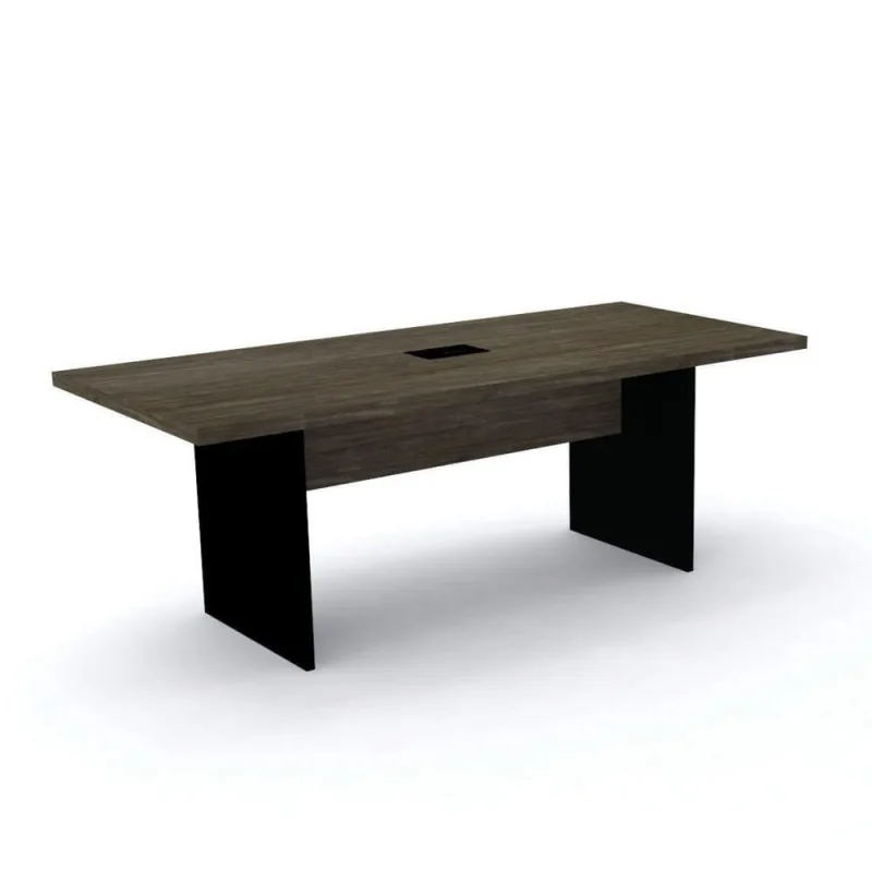 Mesa De Reunião Com Caixa De Tomada Retangular 200X90 Cm Pé Painel Pe40 Em Mdp Imbuia Terra Base - Não Disponível - Móveis