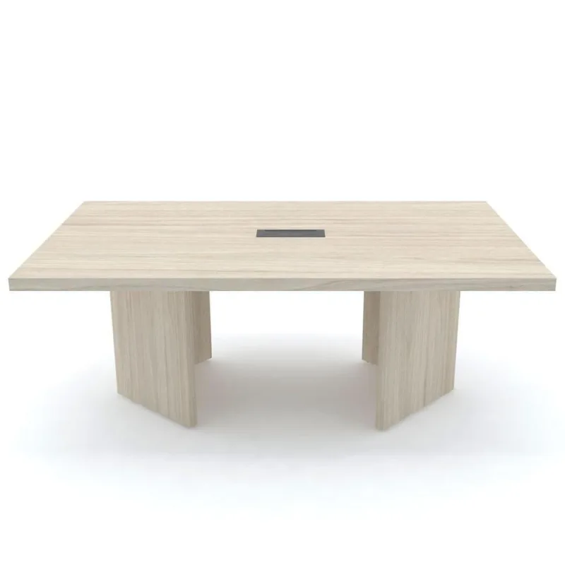 Mesa De Reunião Com Caixa De Tomada Retangular 200X120 Cm Pé Painel Pe50 Em Mdp Nogueira Casablanca - Não Disponível - Móveis