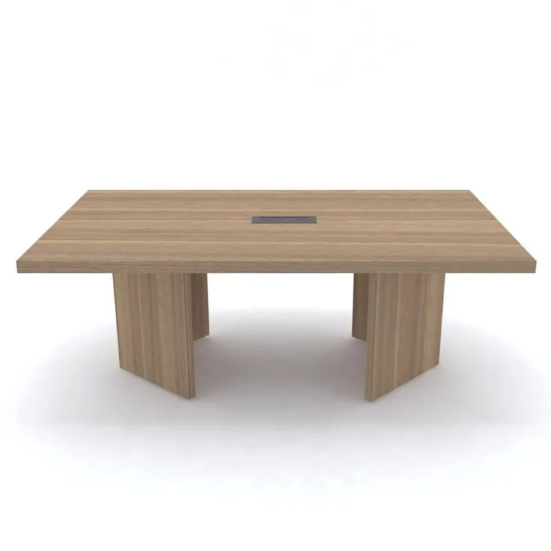 Mesa De Reunião Com Caixa De Tomada Retangular 200 X 120 Cm Pé Painel Pe50 Em Mdp Noce Naturalle - Não Disponível - Móveis