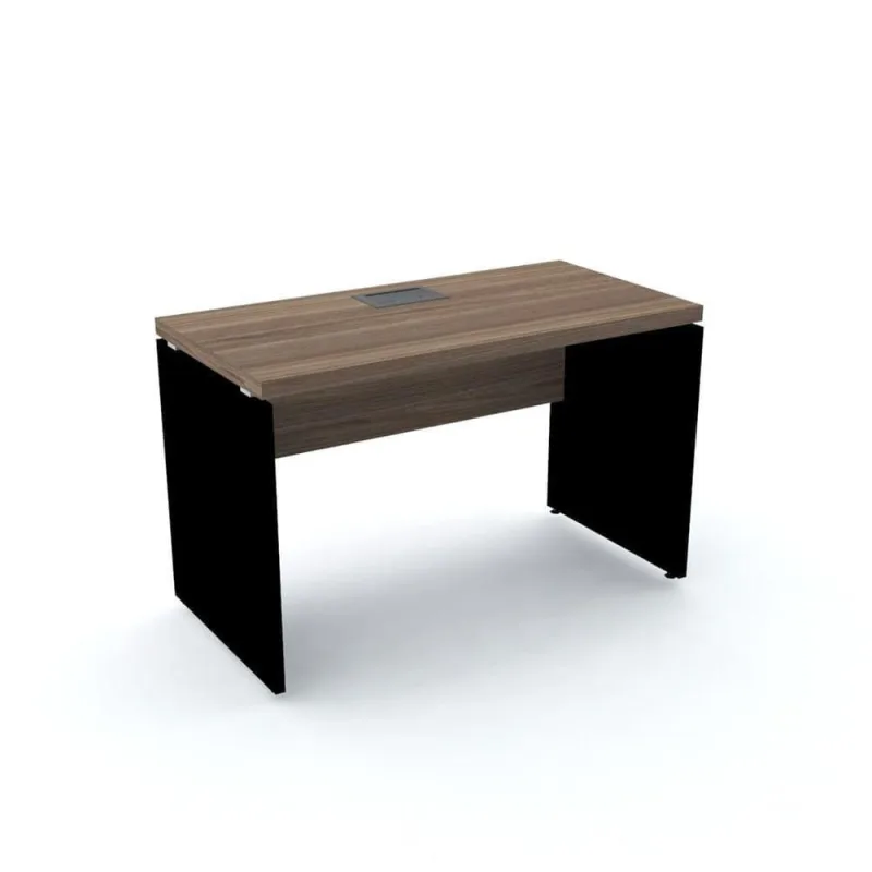 Mesa De Escritório Pé Painel Com Caixa De Tomada Pe40 Em Mdp 120 X 60 Cm Walnut Base Preta - Não Disponível - Móveis
