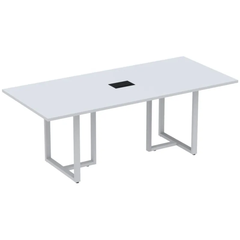 Mesa De Reunião Com Caixa De Tomada Retangular 200X90 Cm Pé Tubular Pe25 Em Mdp Cinza Com Base Cinza - Não Disponível - Móveis