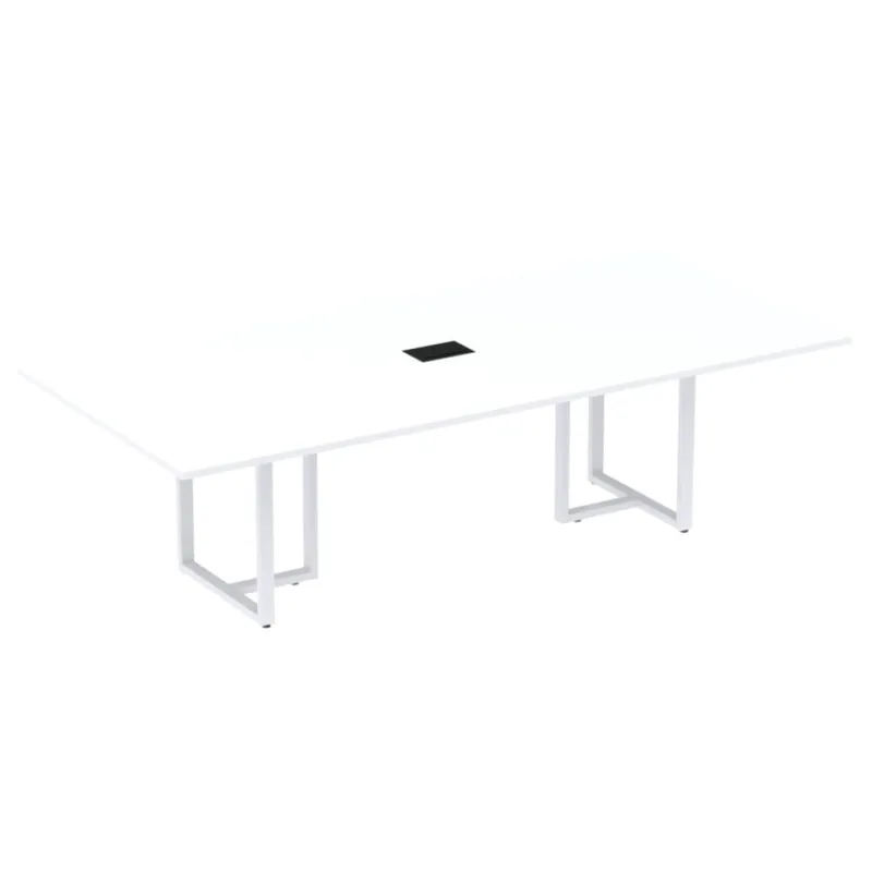 Mesa de Reunião com Caixa de Tomada Retangular 200 x 90 cm Pé Tub PE25 em mdp Cor Branco Base Branca - Não Disponível - Móveis