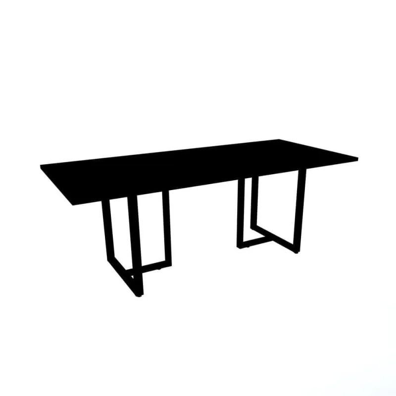 Mesa De Reunião Com Caixa De Tomada Retangular 200 X 90 Cm Pé Tub Pe25 Em Mdp Preta Base Preta - Não Disponível - Móveis