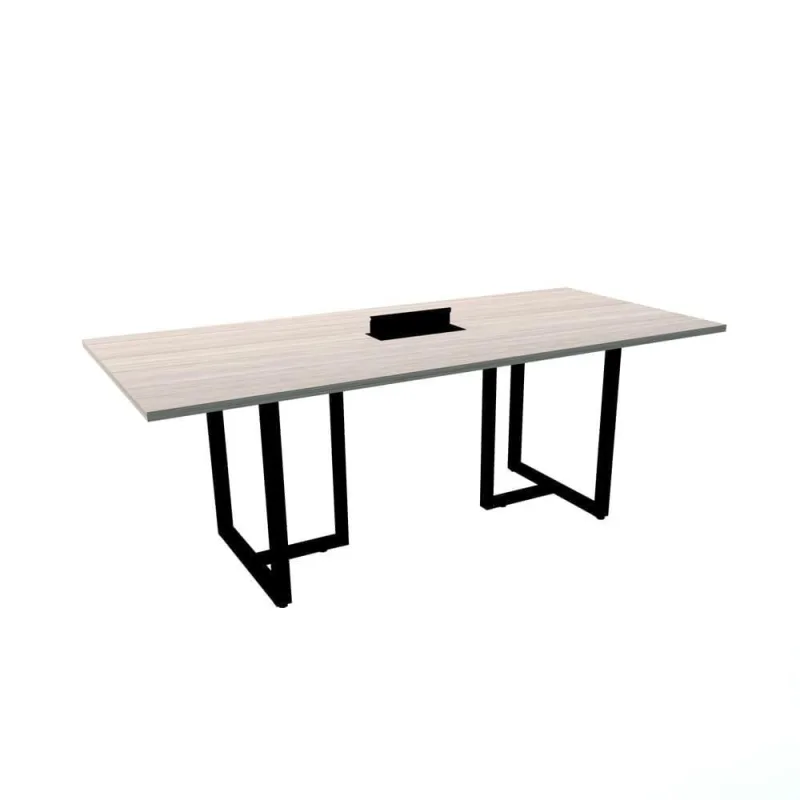 Mesa De Reunião Com Caixa De Tomada 200 X 90 Cm Pé Tubular Pe25 Mdp Nogueira Casablanca Base Preta - Não Disponível - Móveis