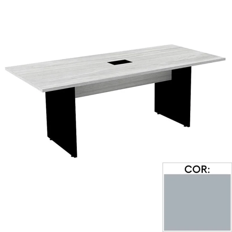 Mesa de Reunião com Caixa de Tomada Retangular 200 x 90 cm Pé Painel PE25 em mdp Cinza Base Cinza - Não Disponível - Móveis