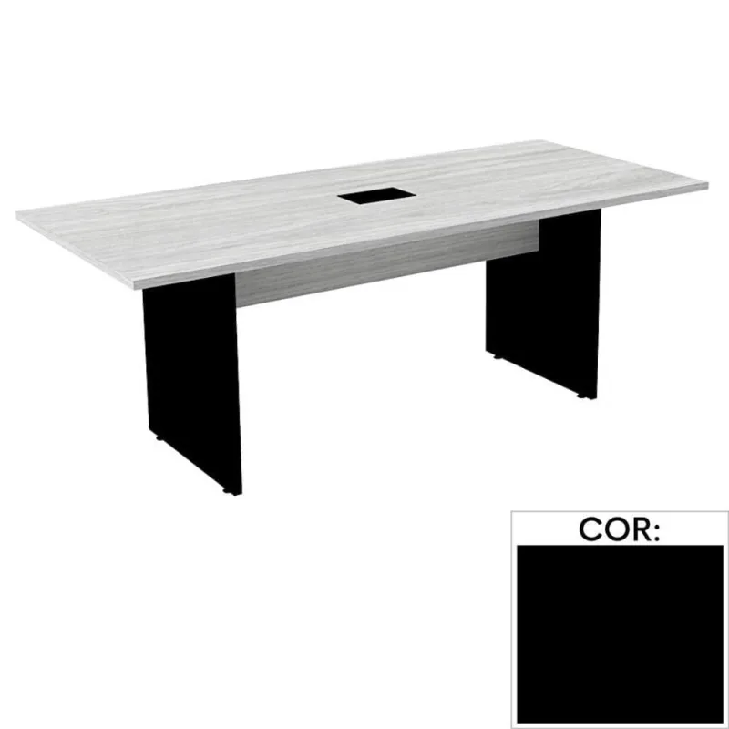 Mesa de Reunião com Caixa de Tomada Retangular 200 x 90 cm Pé Painel PE25 em mdp Preta Base Preta - Não Disponível - Móveis
