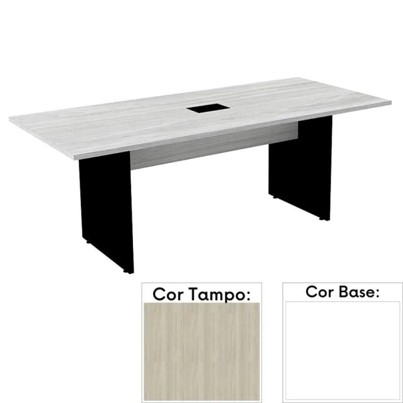 Mesa de Reunião com Caixa de Tomada 200 x 90 cm Pé Painel PE25 MDP Nogueira CasaBlanca Base Branca - Não Disponível - Móveis