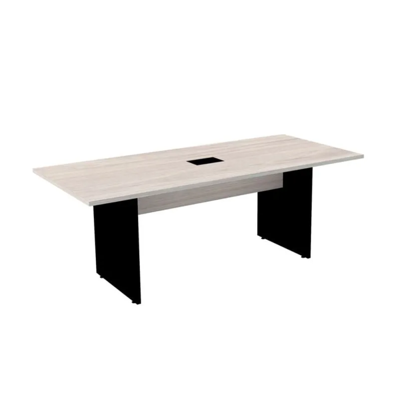 Mesa De Reunião Com Caixa De Tomada 200 X 90 Cm Pé Painel Pe25 Em Mdp Nogueira Casablanca Base Preta - Não Disponível - Móveis