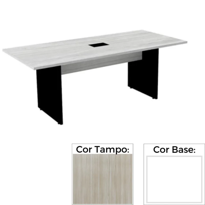 Mesa de Reunião com Caixa de Tomada 260 x 120 cm Pé Painel PE25 MDP Nogueira CasaBlanca Base Branca - Não Disponível - Móveis